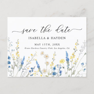 Blue Dainty Wild Blume Navy Floral Save the Date Ankündigungspostkarte