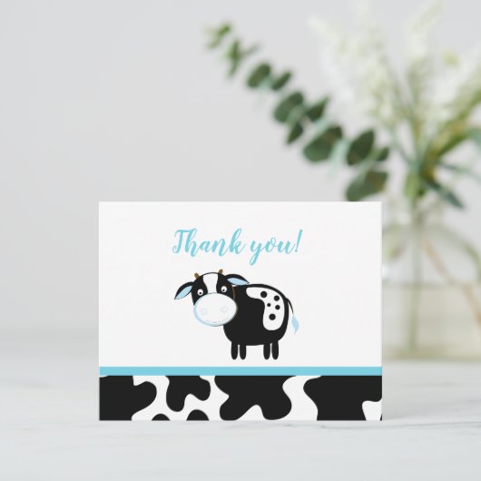 Blue Dairy Cow Baby Shower Danke für Ihre Anmerkun (Stehend Vorderseite)