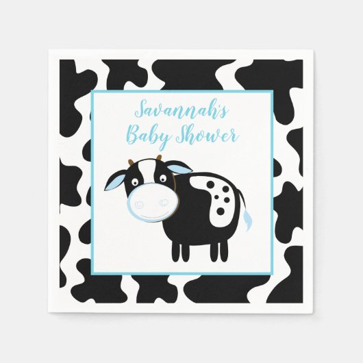 Blue Dairy Cow Boy Baby Shower Napkins Serviette (Vorderseite)
