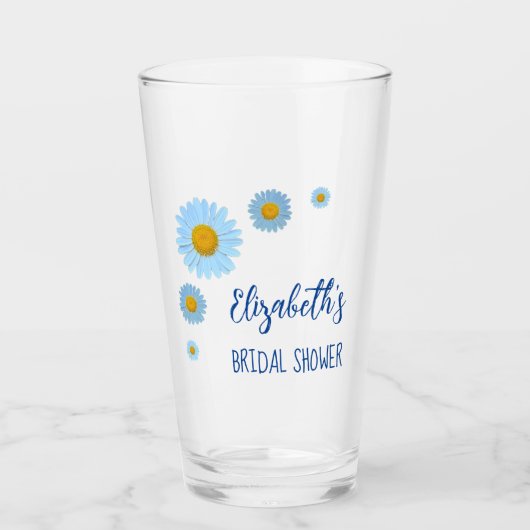 Blue Daisies Floral Brautparty Glas (Vorderseite)
