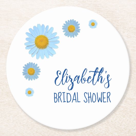 Blue Daisies Floral Brautparty Runder Pappuntersetzer (Vorderseite)