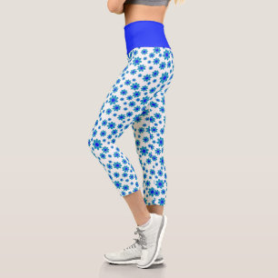 Blue Daisies Floral Repetierendes Muster Capri Leggings