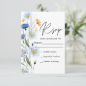 Blue Daisies Floral Wedding RSVP Karte (Stehend Vorderseite)