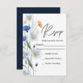 Blue Daisies Floral Wedding RSVP Karte (Vorne/Hinten)