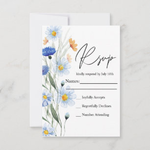 Blue Daisies Floral Wedding RSVP Karte