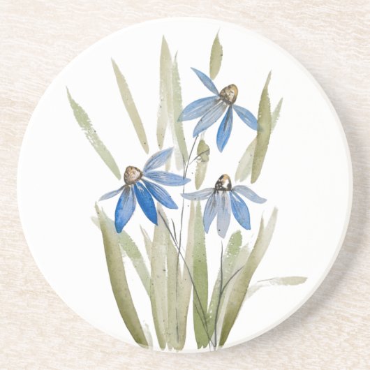 Blue Daisies Sandstone Untersetzer (Vorne)