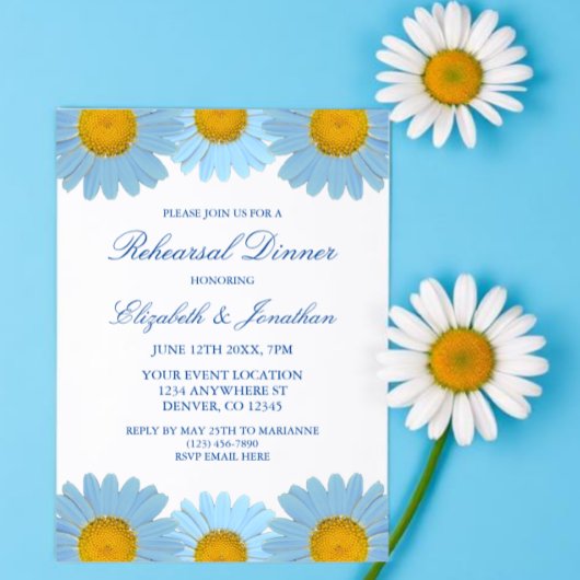 Blue Daisis Floral Probe Dinner Einladung