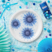 Blue Daisy 3 Blume Papierplatte Pappteller (Party)