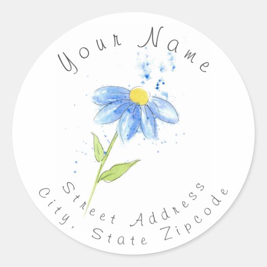 "Blue Daisy"-Adressetikett Runder Aufkleber (Vorderseite)