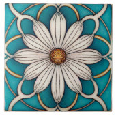 Blue Daisy Art Deco Fliese (Vorderseite)