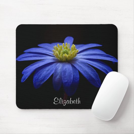 Blue Daisy Blume auf Black Personalisiert Mousepad (Mit Mouse)