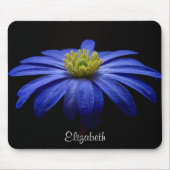 Blue Daisy Blume auf Black Personalisiert Mousepad (Vorne)