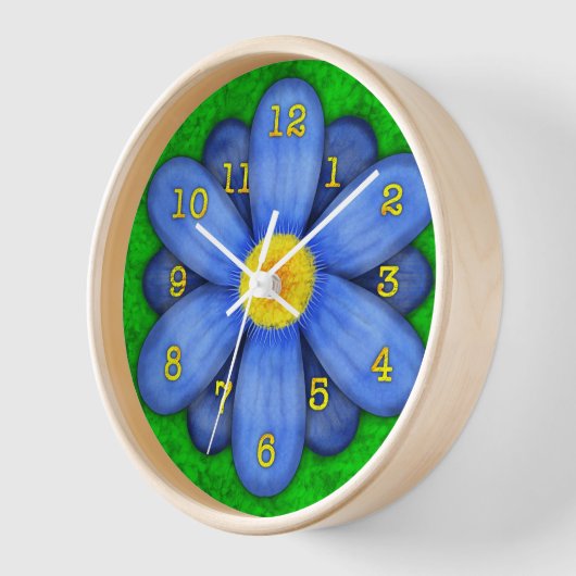 Blue Daisy Blume auf Green Beautiful Wanduhr (Winkel)