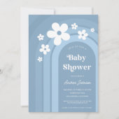 Blue Daisy Boho Rainbow Ombre 70er Baby Shower Einladung (Vorderseite)
