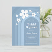 Blue Daisy Boho Rainbow Ombre 70er Brautparty Einladung (Stehend Vorderseite)