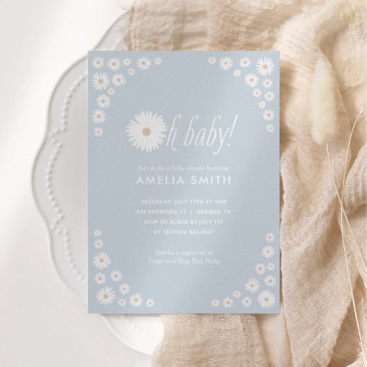 Blue Daisy Floral Boho Kinderdusche Einladung
