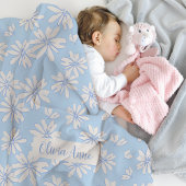 Blue Daisy Floral Girls Custom Fleece Blanket