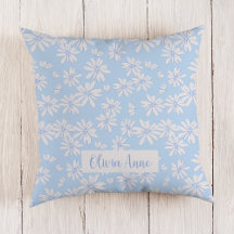 Blue Daisy Floral Girls Custom Throw Kissen