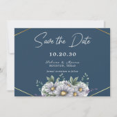 Blue Daisy Floral Wedding Save the Date Einladung (Vorderseite)