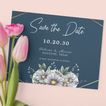Blue Daisy Floral Wedding Save the Date