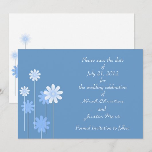 Blue Daisy Formal Save the Date Postcard (Vorne/Hinten)