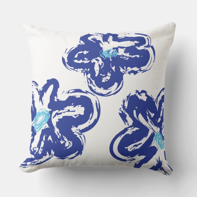 BLUE DAISY HANDRAWN DESIGN Retro Throw Kissen (Vorderseite)