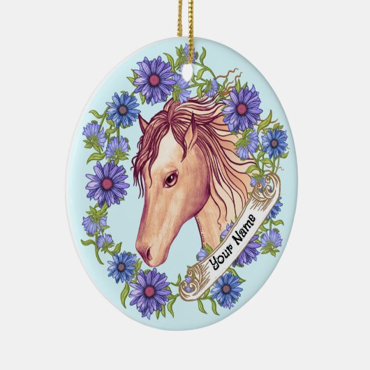 Blue Daisy Horse Keramik Ornament (Rechts)