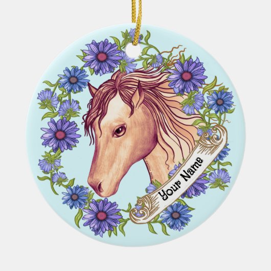 Blue Daisy Horse Keramik Ornament (Vorne)