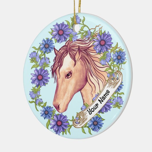 Blue Daisy Horse Keramik Ornament (Links)