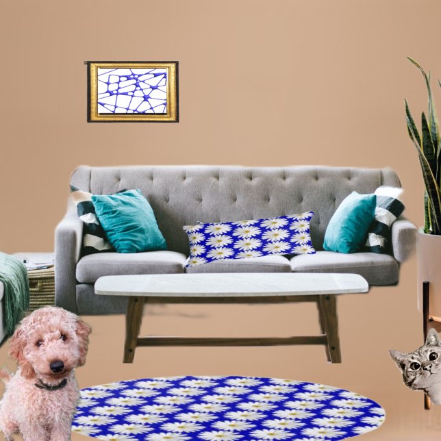 Blue Daisy Marguerite Floral Dekokissen (Matching rug also available)