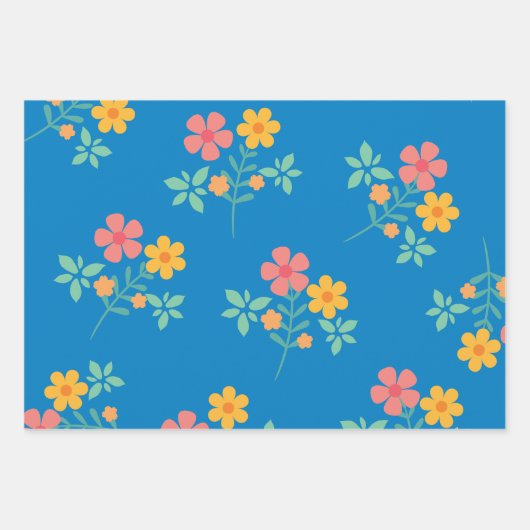Blue Daisy Niedlich Bouquet Pattern Moderne Geschenkpapier Set (Vorderseite 2)