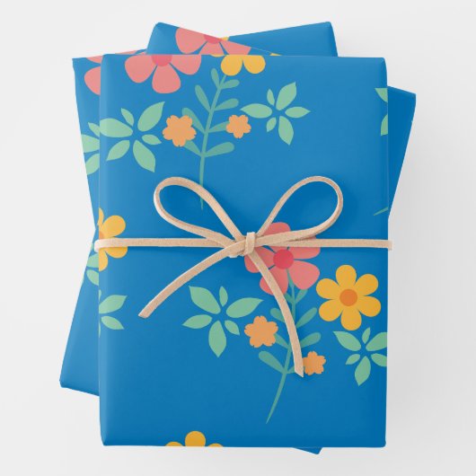 Blue Daisy Niedlich Bouquet Pattern Moderne Geschenkpapier Set (Beispiel)