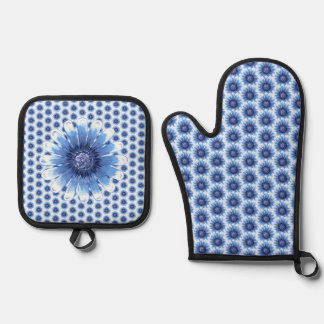 Blue Daisy Oven Mitt und Pot Holders Ofenhandschuh & Topflappen-Set