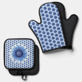 Blue Daisy Oven Mitt und Pot Holders Ofenhandschuh & Topflappen-Set (Vorderseite/Rückseite)