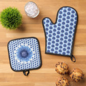 Blue Daisy Oven Mitt und Pot Holders Ofenhandschuh & Topflappen-Set (Oben Unten)