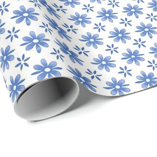 Blue Daisy Parade Geschenkpapier (Rolleneckpunkt)