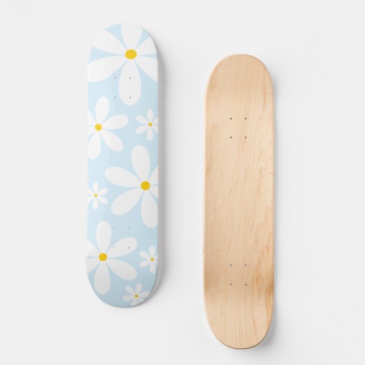 Blue Daisy Pattern Skateboard (Vorderseite)
