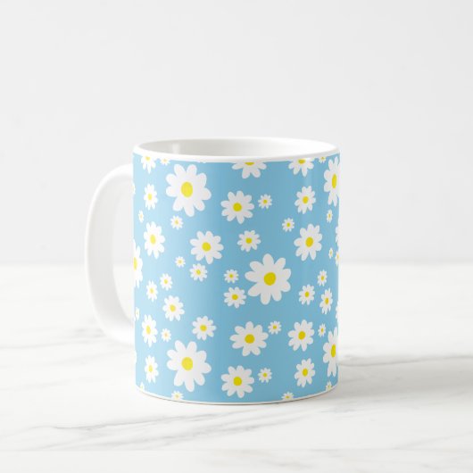 Blue Daisy Pattern Spring Coffee Tasse (Vorderseite Links)