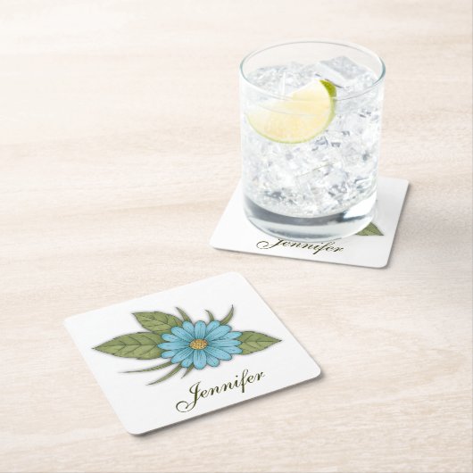 Blue Daisy Personalizable Rechteckiger Pappuntersetzer (Vor Ort)