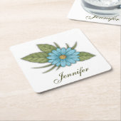 Blue Daisy Personalizable Rechteckiger Pappuntersetzer (angewinkelt)