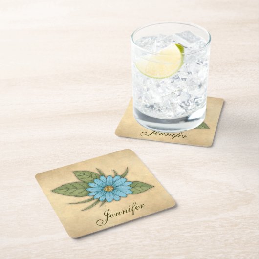 Blue Daisy Personalizable Rechteckiger Pappuntersetzer (Vor Ort)