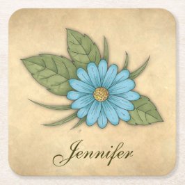 Blue Daisy Personalizable Rechteckiger Pappuntersetzer
