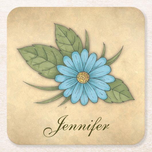 Blue Daisy Personalizable Rechteckiger Pappuntersetzer (Vorderseite)