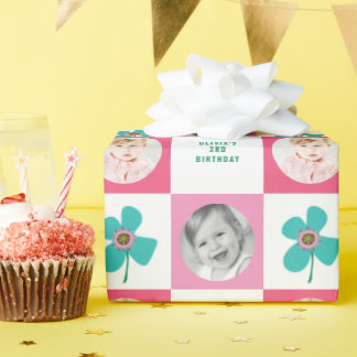 Blue Daisy Pop Blume Chic Geburtstag Foto Geschenk Geschenkpapier