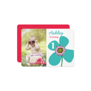 Blue Daisy Pop Blume Niedlich Foto Girl 1. Geburts Einladung