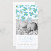 Blue Daisy Pop Sweet Baby Ankündigung Foto-Karte (Vorne/Hinten)