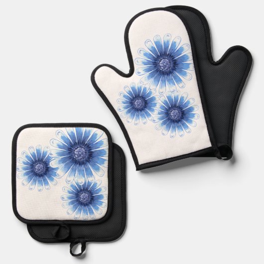 Blue Daisy Pot Holder Ofenhandschuh & Topflappen-Set (Vorderseite/Rückseite)