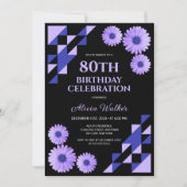 Blue Daisy Triangle Geometric Black Birthday Einladung (Vorderseite)