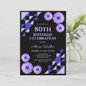 Blue Daisy Triangle Geometric Black Birthday Einladung (Stehend Vorderseite)