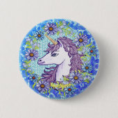 Blue Daisy Unicorn Button (Vorderseite)